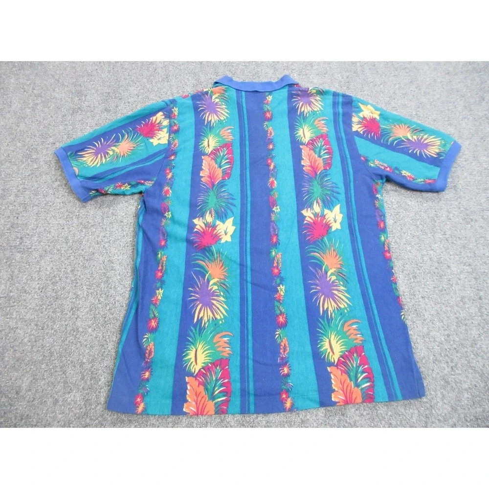 VINTAGE Chaps Ralph Lauren Polo Shirt Mens Large Blue Floral Tropical Rugby
